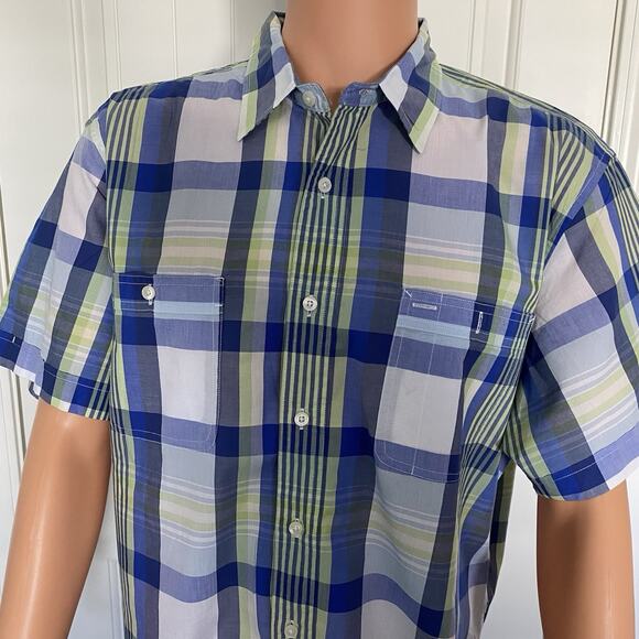Nautica Plaid Shirt Men's LARGE Blue Green Short Sleeve Cotton - Picture 1 of 9